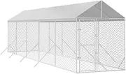 Dog Kennel Outdoor, Outside Kennel with Door & Roof, Lockable Latch System Dog Pen Dog Fence Outdoor Dog Enclosure Dog Exercise Pen for Small/Medium Dogs, Silver 2x10x2.5 m