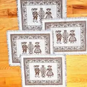 VTG Austrian Folk Art Woven Tyrol Reversible Girl Boy Linen Cotton Placemats