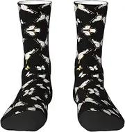 [EdWal] Soft Gold White Butterflies Black print Moisture Wicking Socks Sports Socks for Men and Women Warm thermal Boot Hiking Socks