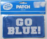 "GO BLUE" IRON ON "OR" SELF ADHESIVE PATCH BLUE 6.5x3.5" NEW