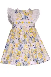 NEW Bonnie Jean Girls Size 4T "YELLOW BLUE FLORAL"Bumble Bee Smocked Dress NWT