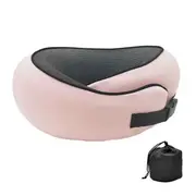 GGP Pink Buckle Tape Memory Foam U Shaped Neck Pillow Snail Travel Cushion For Airplane, Office Nap, And Travel Adjustable With Magnetic Therapy Cloth
