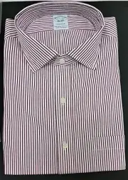 New Brook Brothers Cotton Poplin Striped Dress Shirt Red/White/Blue Sz 16 1/2
