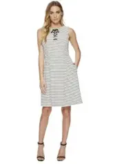 Adrianna Papell Striped Ottoman Laced A-Line Dress Women's Size 12 11149