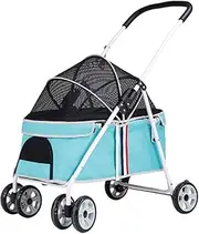 Pet Gear No-Zip Jogging Pet Strollers for Cats/Dogs, Zipperless Entry, Dog Strollers for Small Medium Dogs Within 20kg, Dog Prams Pushchairs with Adjustable Awning(Blue)