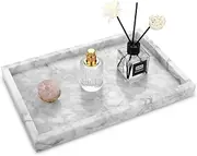 HESHIBI Marble Bathroom Vanity Tray, Natural Luxury Carrara Vanity Home Kitchen Bathroom Table Tray, Stone Decorative Countertop Dresser Trays for Key Coffee Perfume Jewelry Makeup