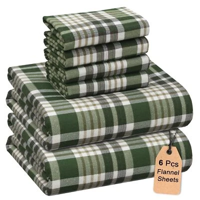 RUVANTI Flannel Sheets Full Size 6 Pcs - 100% Cotton Double Brushed Bed Sheet...