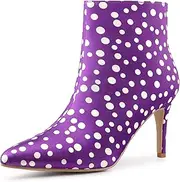[Allegra K] Women's Polka Dots Pointed Toe Stiletto Heel Satin Ankle Boots