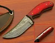 8"customized handmade damascus fix knife with leather sheath