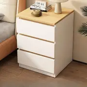 2x Bedside Table Bedroom Nordic Warm White & Oak Wood Grain 3 Drawers Modern Design White