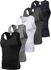 [Sanke] 5 Pack Men's Camouflage Compression Shirts Sleeveless Athletic Workout Tank Top Sports Baselayer Running Undershirt