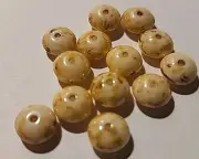 CZECH GLASS 13 Beads FLAT ROUND/DISC/RONDELLE/SPACER 6mm Loose Cream Picasso