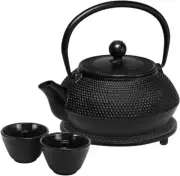 Hobnail Cast Iron Teapot Set, Black, 15191