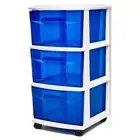 HOMZ 3-Drawer Cart Organizer with Removeable Wheels, Medium, White & Blue