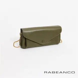 【RABEANCO】質感平滑牛皮手拿斜背鏈帶皮夾包(橄欖綠)