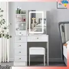 Dressing Table Makeup Vanity Stool Set with Lighting Mirror Desk with 6 Drawers