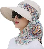 [AWOCAN] Outdoor 2-in-1 Wide Brim Sun Visor Hat with Detachable Neck Protector Hood and Neck Protector Scarf Summer Beach Hat