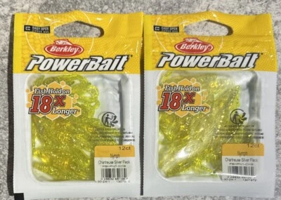 2 Packs Berkley Powerbait 1” Power Nymph Ice Fishing Chartreuse Silver Fleck