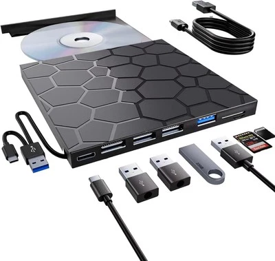 External CD/DVD Drive for Laptop, Portable DVD Player for Laptop, 8 in 1 USB ...