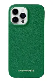MAISON de SABRÉ Leather Phone Case in Emerald Green at Nordstrom, Size Iphone 15 Pro