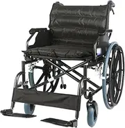 TAKOHL Manual Folding Wheelchair, Carbon Steel Frame, 56cm/22in Wide Seat, 150kg/300lb Capacity, Black