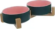 WOONEKY 1 Set Ceramic Cat Bowls with Stand Double Pet Feeding Bowls for Food and Water Spill Design Easy to Clean Present for Cat Lovers