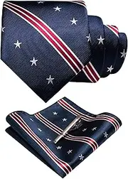 [RBOCOTT] Silk Stripe Plaid Tie and Pocket Square with Tie Clip Sets for Men