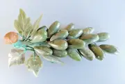Vintage Stone Grape Cluster - Dark Green Alabaster - 5 leaves, 18 grapes 8" Long