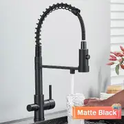rozin Gun Grey Filter Water Kitchen Faucet Black Pull Down Spring 3 Way Faucets Brass 360 Swivel Purification Water Mixer Tap Matte Black
