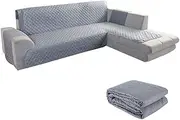 Sofa Slipcover L Shape Sofa Cover Sectional Couch Cover Chaise Lounge Cover Reversible Sofa Cover Furniture Protector Cover for Pets Kids Children Dog Cat (200cm, Gray)