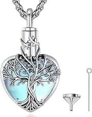 [EUDORA Harmony Ball] Heart Moonstone Ash Urn Necklace for Women Sterling Silver 925, Vintage Compass Cremation Chain Jewellery Memorial Urn the Ashes, Keepsake Funeral Locket Pendant, 20 Inches