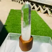 383g Natural Clear Quartz Obelisk Crystal Point Tower Reiki Healing+Stand