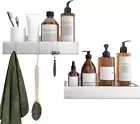 Bathroom Adhesive Shower Caddy Basket Shelf with Hooks, No Drilling Removable Ba