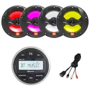 JBL Marine Bluetooth Receiver, 4x 6.5" 225W LED Boat Black Speakers USB Adapter
