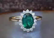 3.44 Ct Lab Created Emerald & Diamond Engagement Ring 18K White Gold Plated