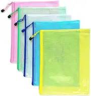 5pcs A5 Zip File Bags,Waterproof Multicolor Zip File Folders for School Office Supplies and Business Papers and Books Storage and Cosmetics Storage