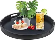 Large Round Black Tray, 20" Extra Large Black Ottoman Tray, Wood Serving Trays, Decorative Trays with Handles for Home Kitchen