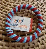 African Jewelry Maasai Masai Beaded Bracelet Bangle Kenya Fair Trade Blue/Red MD
