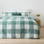 Check Flannelette Cotton Reversible Quilt Cover Set - Super King Bed, Green