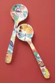NWT Anthropologie Tropical Insect Melamine Double Spoon Serving Set Salad Tongs