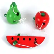 Apple Pear Watermelon Worm Thread Set Wooden Educational Toys
