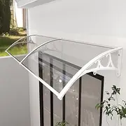 Patio Canopy Awning Shelter, UV Rain and Snow Protection, Clear Polycarbonate Cover for Front Door, Back Porch, Garden Sun Shelter with White Bracket, 24"x35"