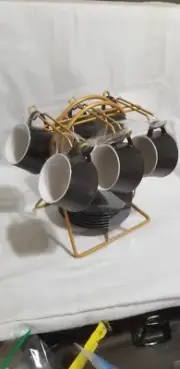 YHOSSEUN Espresso Cups with Saucers Set with Cup Holder 4 oz Cappuccino Cups ...