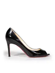 Black Peep-Toe Patent Heels