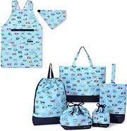 [COLORFUL CANDY STYLE] NT901500 Kindergarten Entrance 6-Piece Set, Lesson Bag, Shoe Case, Drawstring Gymnastics Clothes Bag, Lunch Bag, Cup Bag, Small Storage, Back Cloth Apron, 100-120, Accel Fully