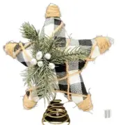 Christmas Tree Rustic Buffalo Plaid & Twine Star Tree Topper 8.5 inch NEW!