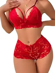 [Lilosy] Sexy Choker Applique Embroidered Underwire Push Up Garter Belt Lingerie Set for Women Mesh Sheer Bra and Panty