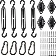 Antrader Shade Sail Hardware Kit for Triangle Rectangle Sun Shade Sail Installation, Heavy Duty 304 Stainless Steel Hardware,6 inch,Black,48Pcs
