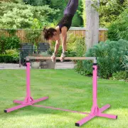 CostwayAdjustable 90CM-150CM Gymnastics Training Bar with Non-slipping Rubber Pads and Beech Wood Bar for Kids