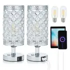 2Pcs Crystal Touch Desk Lamp 3000K Warm White LED Bulb With USB C+A Charging